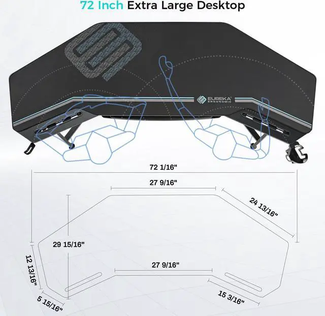 Alt view image 4 of 7 - Eureka Ergonomic® Aero 72" Studio Desk, Large Computer Workstation with Full-Covered Mouse Pad and Keyboard Tray Black