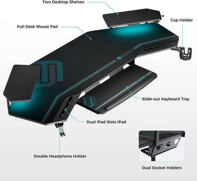 Alt view image 5 of 7 - Eureka Ergonomic® Aero 72" Studio Desk, Large Computer Workstation with Full-Covered Mouse Pad and Keyboard Tray Black