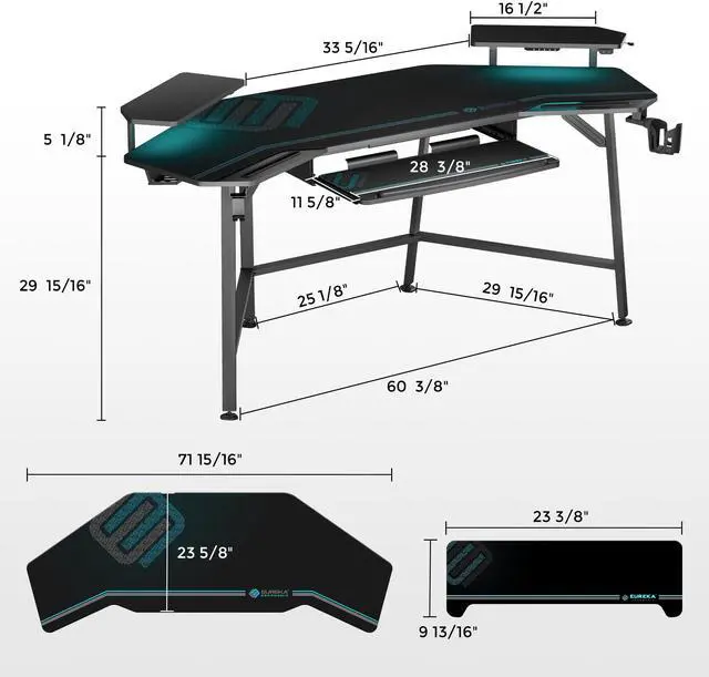 Alt view image 8 of 7 - Eureka Ergonomic® Aero 72" Studio Desk, Large Computer Workstation with Full-Covered Mouse Pad and Keyboard Tray Black