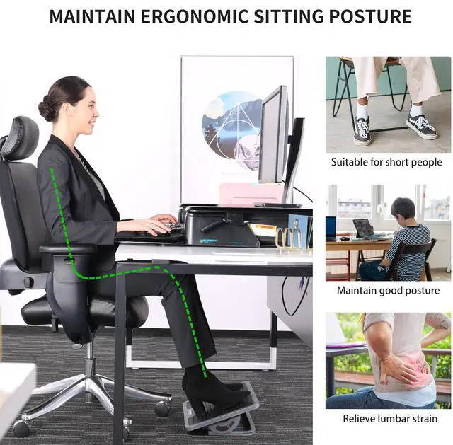 Alt view image 6 of 7 - EUREKA ERGONOMIC Office Foot Rest Under Desk, Adjustable Footrest for Under Desk at Work with Massage Surface, Office Foot Rest Under Desk with 20 Degree Tilt No Locking, Metal Frame