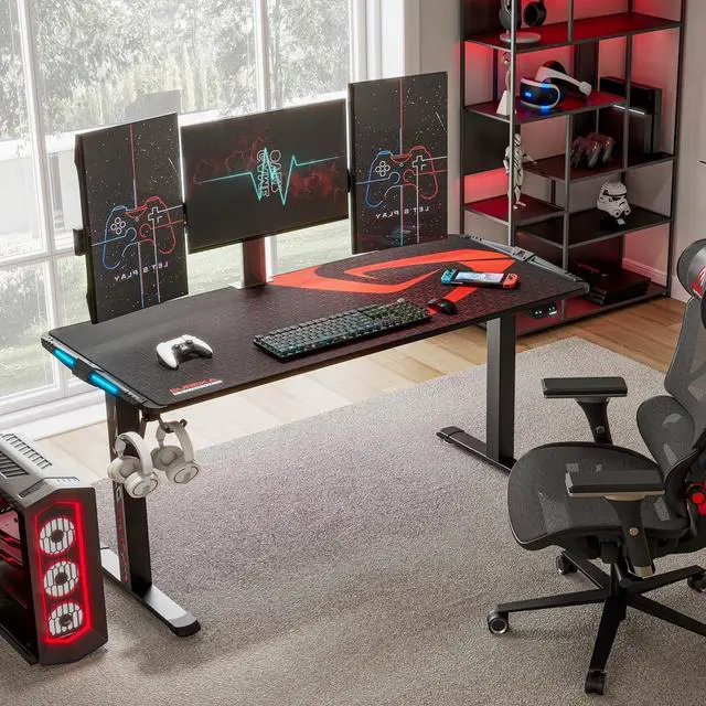 Alt view image 3 of 7 - Eureka Ergonomic Gaming Height Adjustable General Series EGD-S62B Standing E-sport Desk with RGB Lighting, Black
