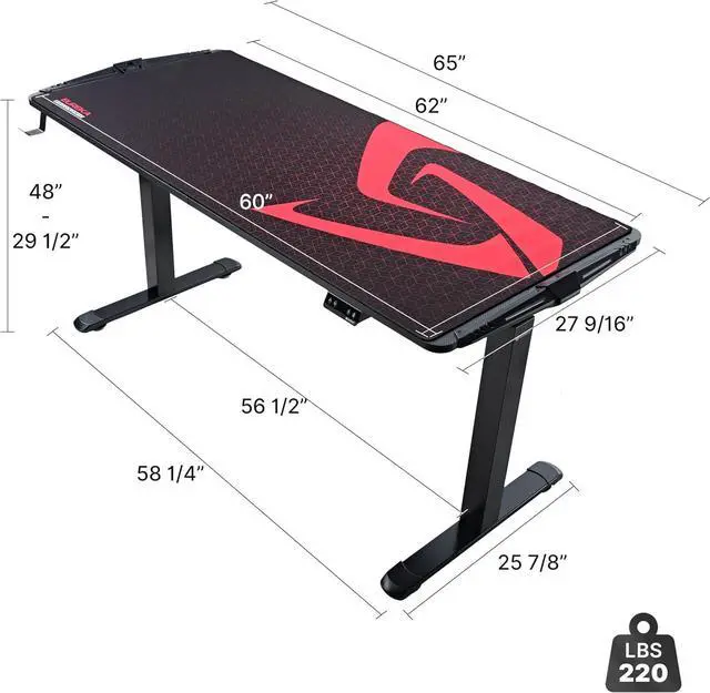 Alt view image 4 of 7 - Eureka Ergonomic Gaming Height Adjustable General Series EGD-S62B Standing E-sport Desk with RGB Lighting, Black