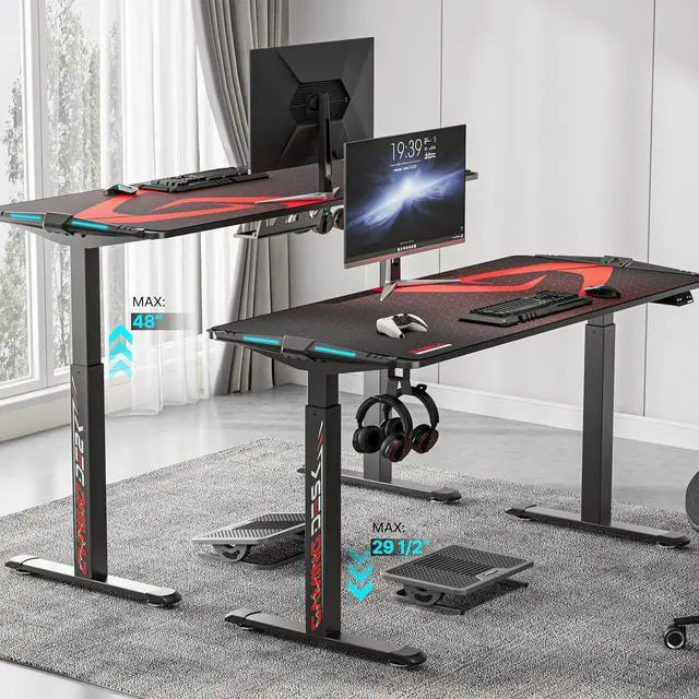 Alt view image 5 of 7 - Eureka Ergonomic Gaming Height Adjustable General Series EGD-S62B Standing E-sport Desk with RGB Lighting, Black
