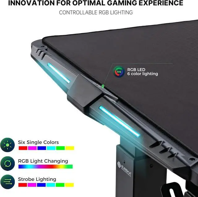 Alt view image 6 of 7 - Eureka Ergonomic Gaming Height Adjustable General Series EGD-S62B Standing E-sport Desk with RGB Lighting, Black
