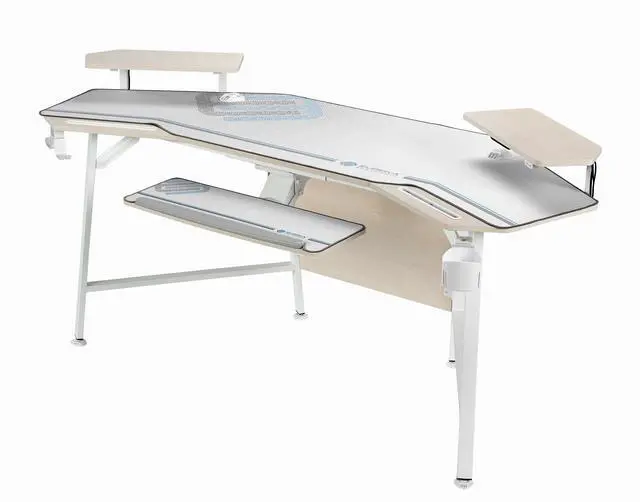 Main image of Aero, 72x23 Wing Shaped Studio Desk with Accessories Set Oak