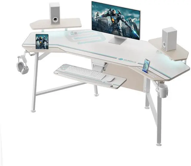 Alt view image 2 of 7 - Aero, 72x23 Wing Shaped Studio Desk with Accessories Set Oak