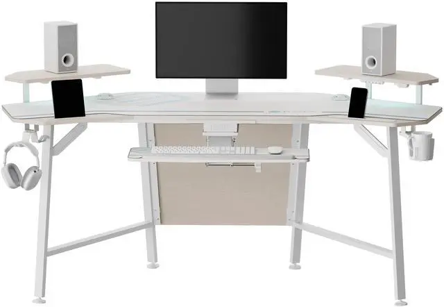 Alt view image 7 of 7 - Aero, 72x23 Wing Shaped Studio Desk with Accessories Set Oak