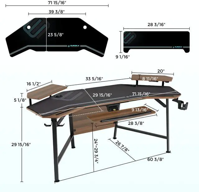 Alt view image 4 of 6 - EUREKA ERGONOMIC Gaming Desk with LED Lights 72" Wing Shaped Computer Desk Large Office Computer Workstation PC Table w Keyboard Tray, Dual Monitor Shelves,Walnut Wood