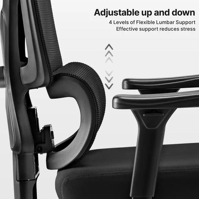 Alt view image 6 of 7 - Exis Ergonomic Mesh Office Chair, High-Back Computer Desk Chair with Non-Sagging Spring Seat Cushion, 3D Rotating Armrests, 2-Way Adjustable Lumbar Support, 2D Headrest, Infinite Tilt Lock - Black