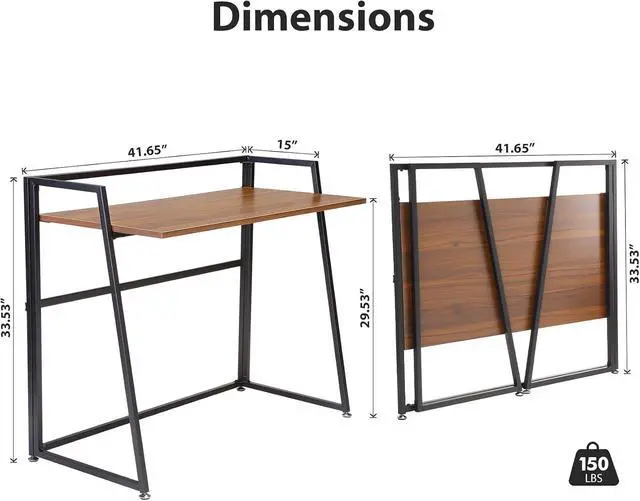 Alt view image 3 of 7 - 41" Folding Computer Desk - No Assembly Space Saving Writing Workstation