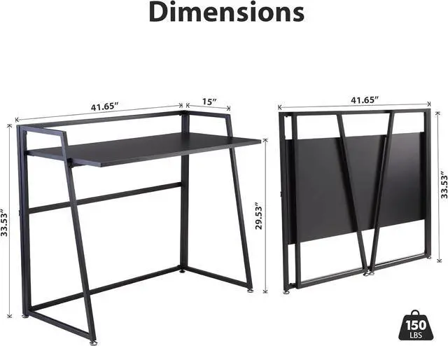 Alt view image 3 of 7 - 41" Folding Computer Desk - No Assembly Space Saving Writing Workstation Black