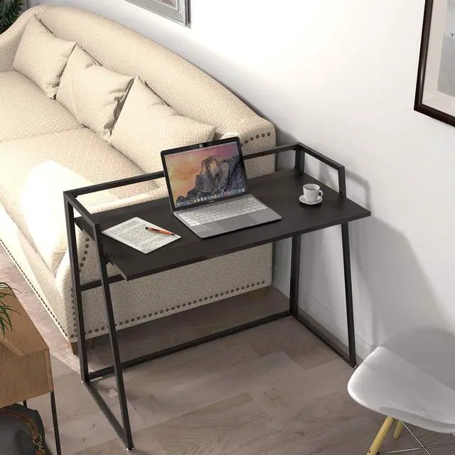 Alt view image 5 of 7 - 41" Folding Computer Desk - No Assembly Space Saving Writing Workstation Black