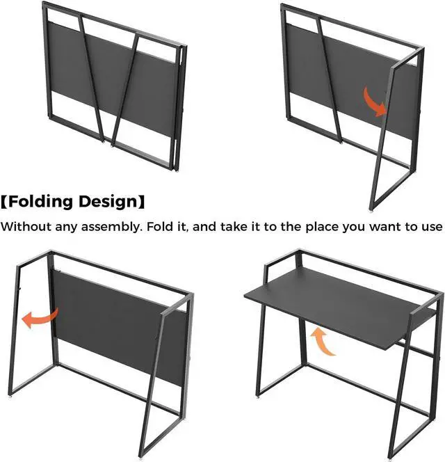 Alt view image 6 of 7 - 41" Folding Computer Desk - No Assembly Space Saving Writing Workstation Black