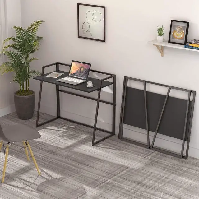 Alt view image 4 of 7 - 41" Folding Computer Desk - No Assembly Space Saving Writing Workstation Black