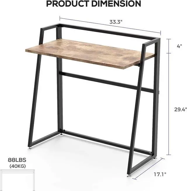 Alt view image 3 of 7 - 33" Teak Wood Folding Computer Desk - No Assembly Small Space Workstation