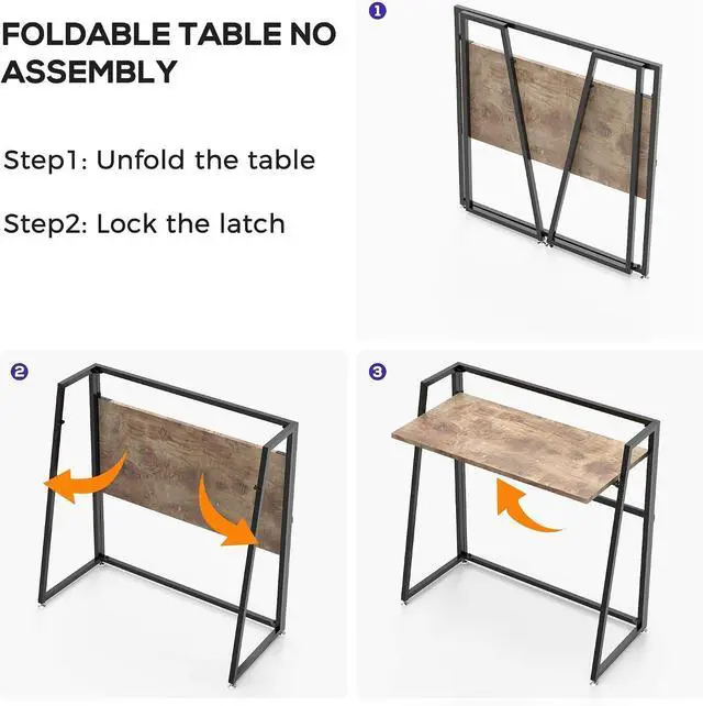 Alt view image 7 of 7 - 33" Teak Wood Folding Computer Desk - No Assembly Small Space Workstation