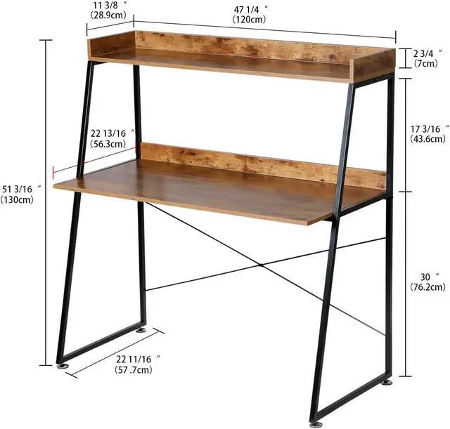 Alt view image 3 of 7 - 48" Ladder Computer Desk with 2-Tier Storage Shelves & Bookshelf