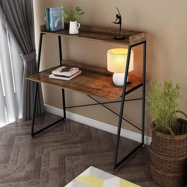 Alt view image 2 of 7 - 48" Ladder Computer Desk with 2-Tier Storage Shelves & Bookshelf