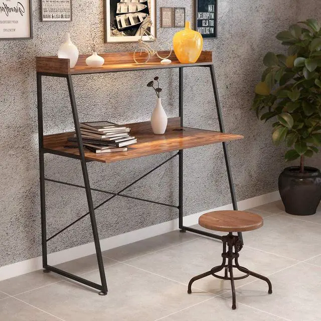 Alt view image 5 of 7 - 48" Ladder Computer Desk with 2-Tier Storage Shelves & Bookshelf