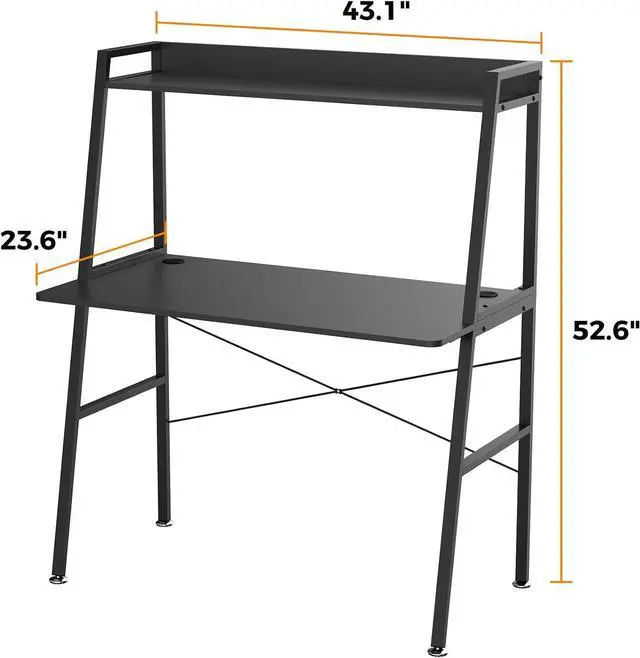 Alt view image 2 of 7 - 48" Ladder Computer Desk with 2-Tier Storage Shelves & Bookshelf Black