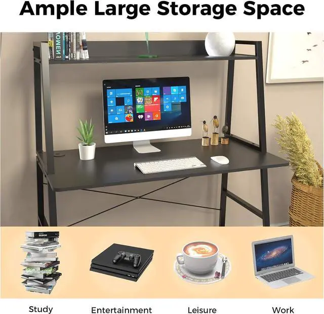 Alt view image 7 of 7 - 48" Ladder Computer Desk with 2-Tier Storage Shelves & Bookshelf Black