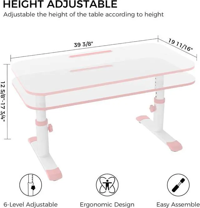 Alt view image 3 of 7 - 39in Adjustable Kids Activity Table | 6-Level Height Children Study Desk Pink