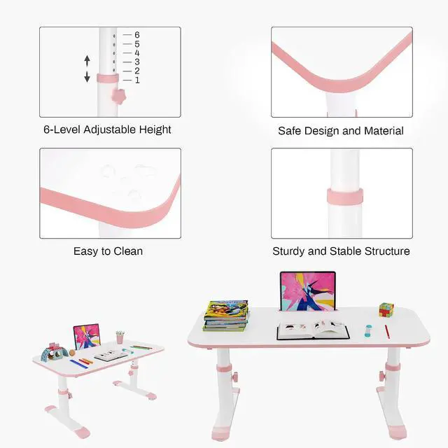 Alt view image 6 of 7 - 39in Adjustable Kids Activity Table | 6-Level Height Children Study Desk Pink