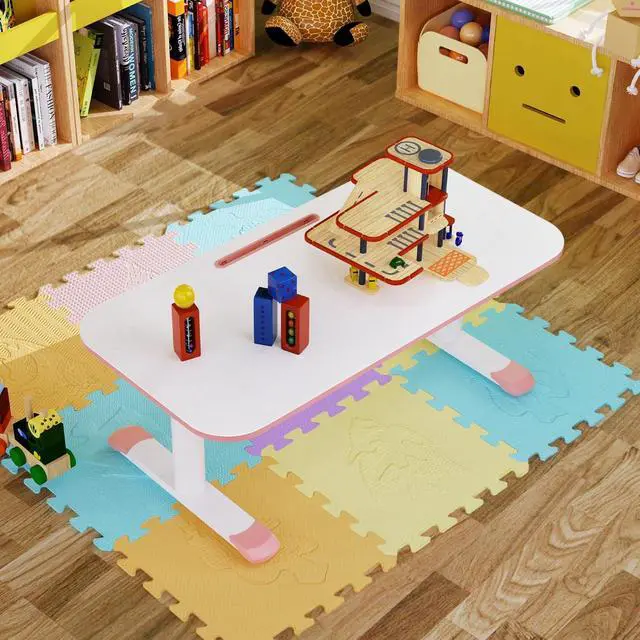 Alt view image 2 of 7 - 39in Adjustable Kids Activity Table | 6-Level Height Children Study Desk Pink