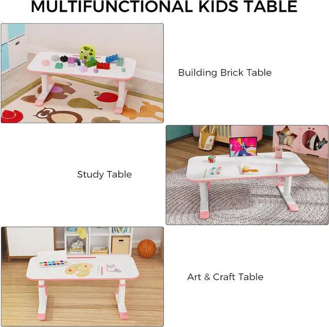 Alt view image 4 of 7 - 39in Adjustable Kids Activity Table | 6-Level Height Children Study Desk Pink
