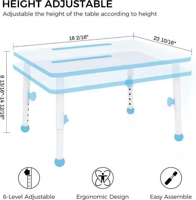 Alt view image 3 of 7 - 23" Adjustable Kids Activity Table | 6-Height Toddler Study & Play Desk Blue