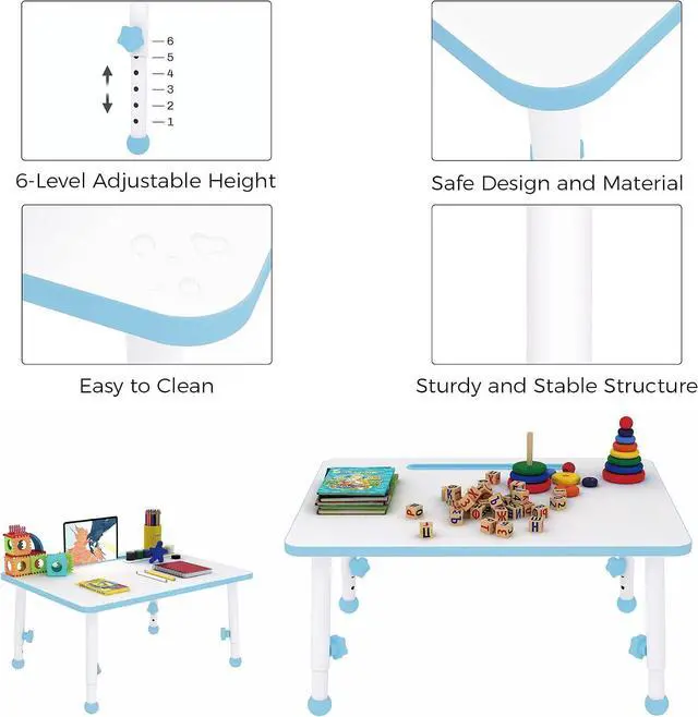 Alt view image 6 of 7 - 23" Adjustable Kids Activity Table | 6-Height Toddler Study & Play Desk Blue