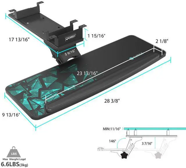 Alt view image 5 of 7 - EUREKA ERGONOMIC Height Adjustable Mouse & Keyboard Tray Under Desk, 28 x 10 Inches Large Black Slide Out Swivel Tilt Computer Keyboard Drawer with Mouse Pad for Gaming Home Office Desk, Dual Mount
