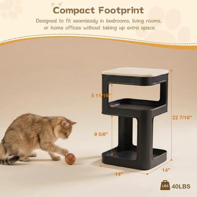 Alt view image 2 of 7 - EUREKA ERGONOMIC 3-Tier Metal Side Table with Cat Bed, 2-in-1 End Table for Pet Lovers, No Assembly Required, Sturdy Iron Frame - Black