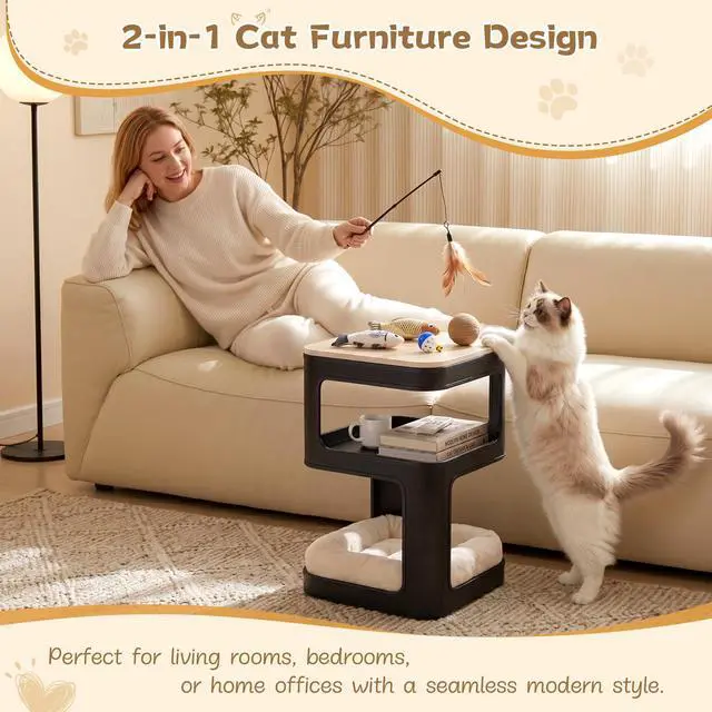 Alt view image 3 of 7 - EUREKA ERGONOMIC 3-Tier Metal Side Table with Cat Bed, 2-in-1 End Table for Pet Lovers, No Assembly Required, Sturdy Iron Frame - Black