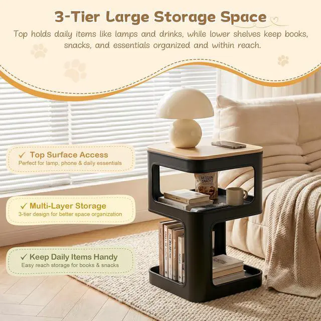 Alt view image 4 of 7 - EUREKA ERGONOMIC 3-Tier Metal Side Table with Cat Bed, 2-in-1 End Table for Pet Lovers, No Assembly Required, Sturdy Iron Frame - Black