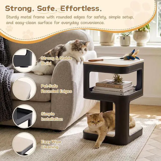 Alt view image 5 of 7 - EUREKA ERGONOMIC 3-Tier Metal Side Table with Cat Bed, 2-in-1 End Table for Pet Lovers, No Assembly Required, Sturdy Iron Frame - Black