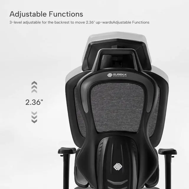 Alt view image 4 of 7 - EUREKA ERGONOMIC Hybrid Ergonomic Gaming Chair - 3D Adjustable Armrests, Dynamic Lumbar Support & Headrest, High-Back Mesh Computer Desk Chair for Gaming