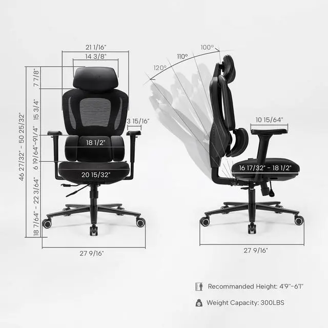 Alt view image 2 of 7 - EUREKA ERGONOMIC Hybrid Ergonomic Gaming Chair - 3D Adjustable Armrests, Dynamic Lumbar Support & Headrest, High-Back Mesh Computer Desk Chair for Gaming