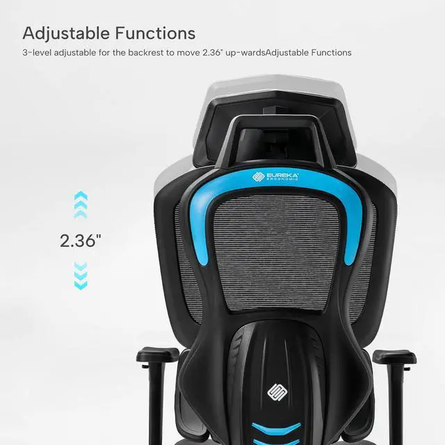 Alt view image 4 of 7 - EUREKA ERGONOMIC Hybrid Ergonomic Gaming Chair - 3D Adjustable Armrests, Dynamic Lumbar Support & Headrest, High-Back Mesh Computer Desk Chair for Gaming Bule