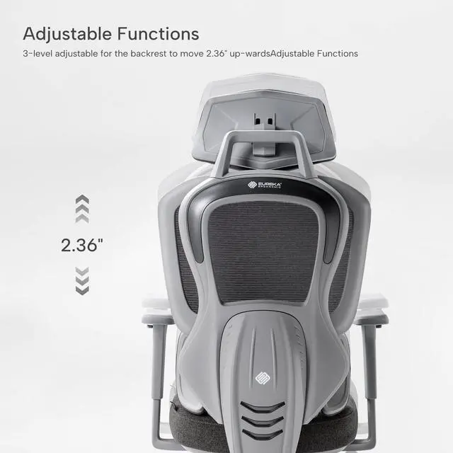 Alt view image 4 of 7 - EUREKA ERGONOMIC Hybrid Ergonomic Gaming Chair - 3D Adjustable Armrests, Dynamic Lumbar Support & Headrest, High-Back Mesh Computer Desk Chair for Gaming Gray