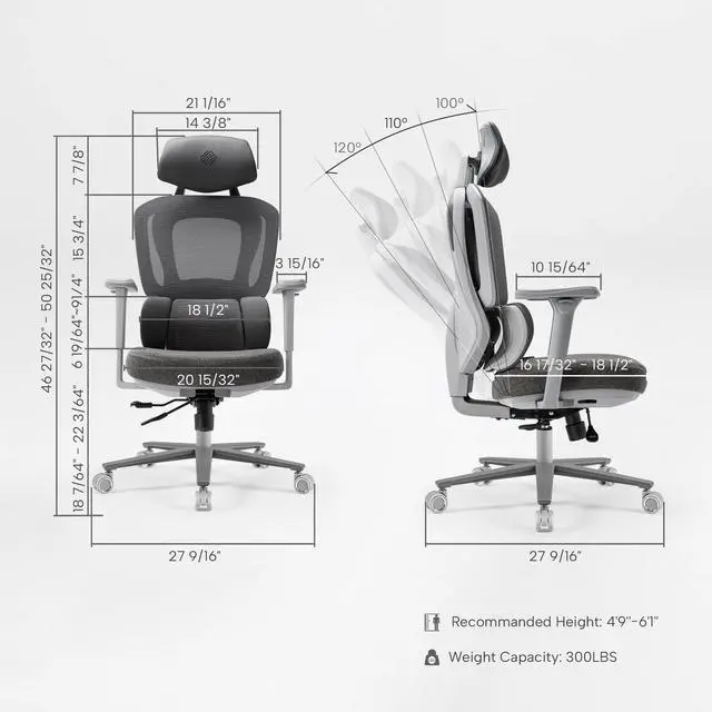 Alt view image 2 of 7 - EUREKA ERGONOMIC Hybrid Ergonomic Gaming Chair - 3D Adjustable Armrests, Dynamic Lumbar Support & Headrest, High-Back Mesh Computer Desk Chair for Gaming Gray