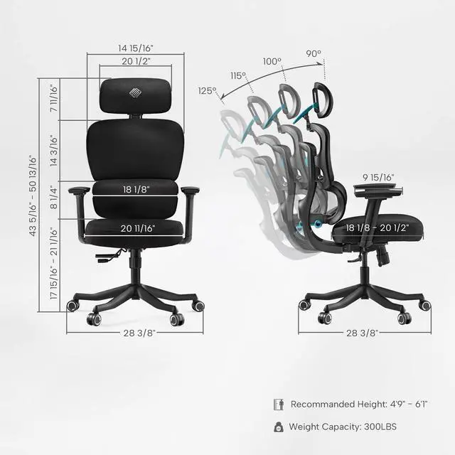 Alt view image 7 of 7 - EUREKA ERGONOMIC Hybrid Ergonomic Gaming Chair - 3D Adjustable Armrests, Dynamic Lumbar Support & Headrest, High-Back Mesh Computer Desk Chair for Gaming