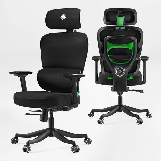 Alt view image 2 of 7 - EUREKA ERGONOMIC Hybrid Ergonomic Gaming Chair - 3D Adjustable Armrests, Dynamic Lumbar Support & Headrest, High-Back Mesh Computer Desk Chair for Gaming Green