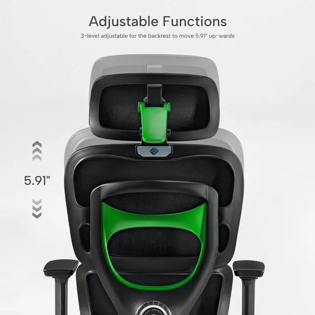 Alt view image 6 of 7 - EUREKA ERGONOMIC Hybrid Ergonomic Gaming Chair - 3D Adjustable Armrests, Dynamic Lumbar Support & Headrest, High-Back Mesh Computer Desk Chair for Gaming Green