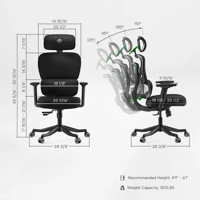 Alt view image 7 of 7 - EUREKA ERGONOMIC Hybrid Ergonomic Gaming Chair - 3D Adjustable Armrests, Dynamic Lumbar Support & Headrest, High-Back Mesh Computer Desk Chair for Gaming Green