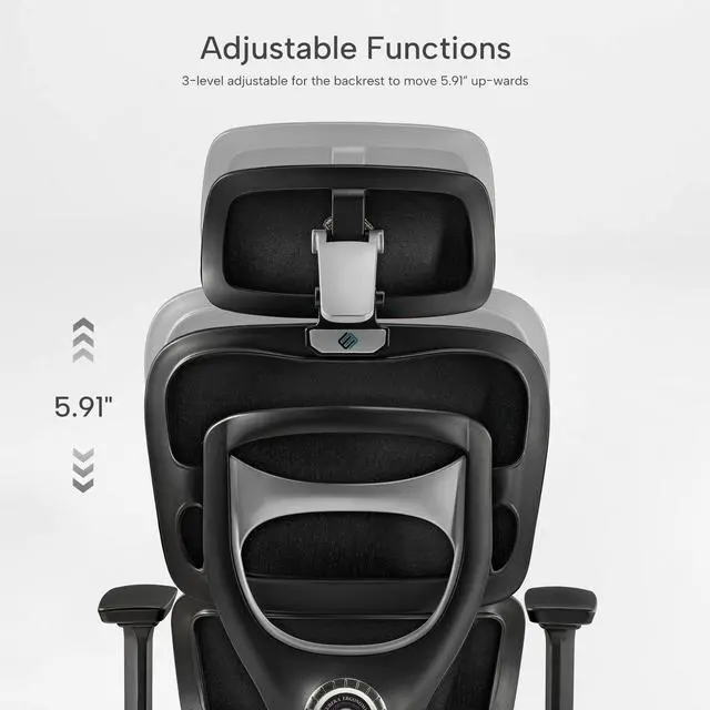 Alt view image 6 of 7 - EUREKA ERGONOMIC Hybrid Ergonomic Gaming Chair - 3D Adjustable Armrests, Dynamic Lumbar Support & Headrest, High-Back Mesh Computer Desk Chair for Gaming Gray