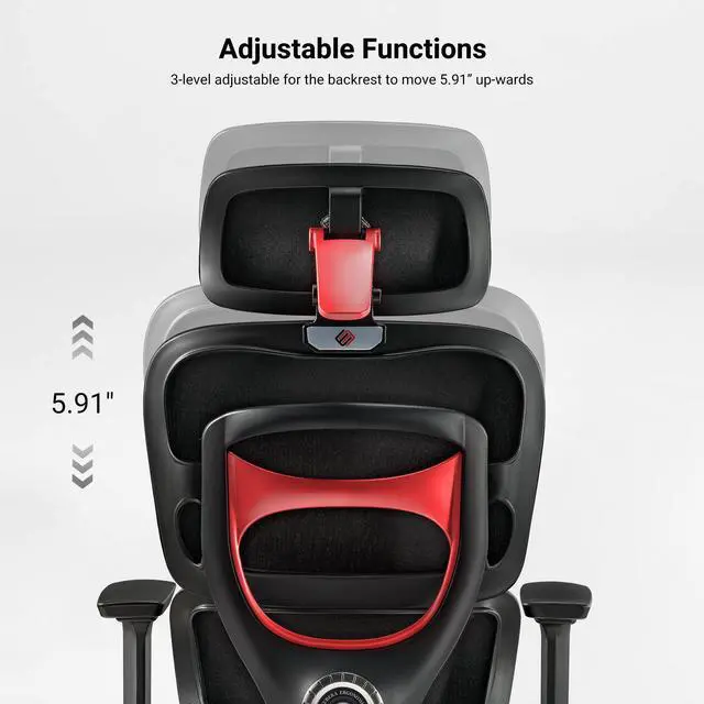 Alt view image 6 of 7 - EUREKA ERGONOMIC Hybrid Ergonomic Gaming Chair - 3D Adjustable Armrests, Dynamic Lumbar Support & Headrest, High-Back Mesh Computer Desk Chair for Gaming Red