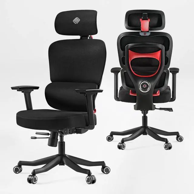 Alt view image 2 of 7 - EUREKA ERGONOMIC Hybrid Ergonomic Gaming Chair - 3D Adjustable Armrests, Dynamic Lumbar Support & Headrest, High-Back Mesh Computer Desk Chair for Gaming Red