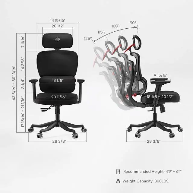 Alt view image 7 of 7 - EUREKA ERGONOMIC Hybrid Ergonomic Gaming Chair - 3D Adjustable Armrests, Dynamic Lumbar Support & Headrest, High-Back Mesh Computer Desk Chair for Gaming Red