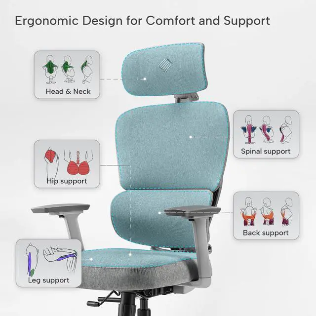 Alt view image 3 of 7 - EUREKA ERGONOMIC Hybrid Ergonomic Gaming Chair - 3D Adjustable Armrests, Dynamic Lumbar Support & Headrest, High-Back Mesh Computer Desk Chair for Gaming Silver Gray